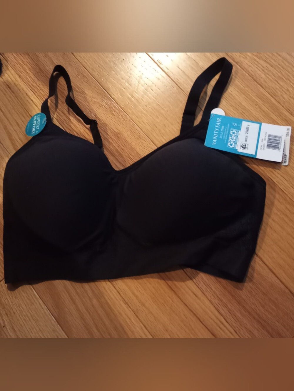 Vanity Fair Black Molded T-Shirt Bra with Adjustable Straps Size Large